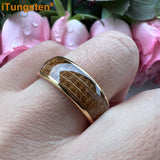 Cool Whiskey Barrel Oak Wood Domed Polished 8mm Tungsten Comfort Fit Engagement Wedding Band for Men Women