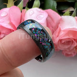 Beautiful Galaxy Series Opal Domed Brushed 8mm Black Tungsten Comfort Fit Wedding BandS For Men and Women