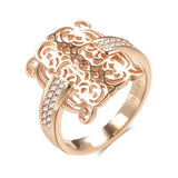 Glossy Vintage Design Trendy Square Rolled 14K Rose Gold AAA Zircon Diamonds Big Rings for Women Daily Jewelry