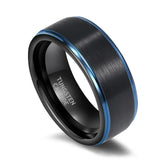 Black Ring with Blue Line Brushed Dark Color 6mm 8mm Women and Men Tungsten Carbide Daily Jewelry Unisex Chic Rings