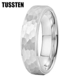 Super Blue White Stepped Edges Hammered Finish 6/8MM Men Women Tungsten Comfort Fit Engagement Rings Trendy Jewelry