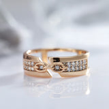 High Quality Unique Chain Shape Rolled 14K Rose Gold With White AAA Zircon Diamonds Ring For Women Fashion Jewelry