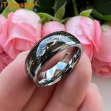 Polished Shiny Domed Sandblast Foil Inlay 8mm Tungsten Carbide Comfort Fit Wedding Bands Men/Women Fashion Jewelry
