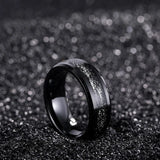 Sandstone and Gold Foil Inlay Beveled Edge Black Tungsten Carbide Ring Mens Wedding Bands 8mm Comfort Fit Rings