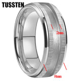 Superb Blank Stepped Beveled Edges Brushed Finish Core 2/3mm Groove Pipe Cut Polished 8MM Tungsten WEdding Bands