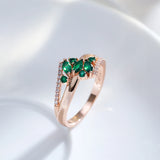 Superb Geometric Crossing Design 14K Filled Rose Gold Green AAA Zircon Crystals Ethnic Rings, Vintage Trendy Jewelry