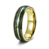 Green Opal and Green Wood Inlaid Polished 7mm Tungsten Wedding Rings For Men Women Comfort Fit Wedding Band Jewelry