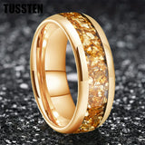 Outstanding Inlaid Gold colored crystal stone 4/6/8MM Men's and Women's Comfortable Fit Wedding Tungsten Ring