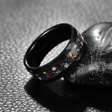 Electric Black 8mm Hammer Pattern Inlaid Black Sand Bottom Green Crushed Opal Tungsten Steel Rings for Men
