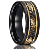 Black with Golden Foil 8mm Classic Fashion Tungsten Carbide Wedding Engagement Ring for Men and Women