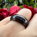 Wonderful 8MM Men Women Opal Domed Grooved Polished Finish Comfort Fit Ring Nice Tungsten Wedding Band