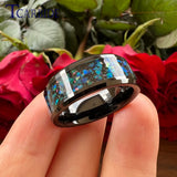 Trendy Galaxy Series Opal Inlay Polished Shiny 6mm 8mm Black Men Women Tungsten Engagement Wedding Band