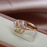 Colorful Crystal Flower Design Romantic 14K Filled Rose Gold Bride Fine Rings Lover's Fine Jewelry Luxury Gift