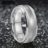 Superb Blank Stepped Beveled Edges Brushed Finish Core 2/3mm Groove Pipe Cut Polished 8MM Tungsten WEdding Bands