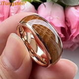 Cool Whiskey Barrel Oak Wood Domed Polished 8mm Tungsten Comfort Fit Engagement Wedding Band for Men Women