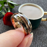 Marvelous Real Wood Inlay 8MM Rose Gold Color Meteorite Gold Foil Guitar String Men Women Tungsten Wedding Band