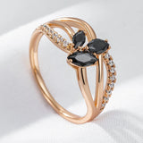 Super Trendy Flower Design Rolled 14K Rose Gold Black and White AAA+ CZ Diamonds Rings , Party Fine Crystal  Jewelry