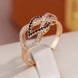 New Crossing Hollow Filled 14K Rose Gold Full Black White AAA Zircon Diamonds Women Fashion Jewelry Party Rings