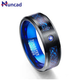 Gorgeous Inlaid Black Dragon 8mm Width 2.3MM Thick Fashion Men's Blue Tungsten Carbide Ring for Wedding