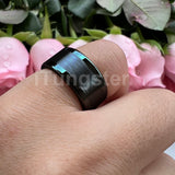 Center Brushed Polished Finish 10mm 12mm Mens Tungsten Flat Big Finger Rings, Comfort Fit Engagement Wedding Bands