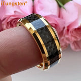 Outstanding Black Carbon Fiber Inlay 8mm Blue Tungsten Men Women Rings Comfort Fit Engagement Wedding Bands