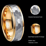 Splendid Hammered Finish Gold Plating Edge Men's 8mm Tungsten Carbide Ring Wedding Band