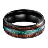 Domed Polished Shiny Green Crushed Opal Wood Inlay Black Tungsten Comfort Fit Wedding Band, Engagement Promise Ring