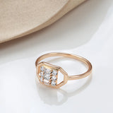 New Elegant Geometric Hexagon Square Filled 14K Rose Gold AAA Zircon Diamonds Trend  Jewelry Party Rings for Women