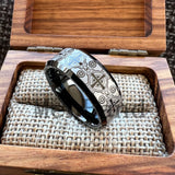 Laser Carved Complex Cross Pattern Dome Polished 6/8mm Comfortable Fit Wedding Tungsten Ring