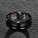 Electric Black 8mm Hammer Pattern Inlaid Black Sand Bottom Green Crushed Opal Tungsten Steel Rings for Men