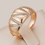 Trendy Luxury 14K Rolled Rose Gold Geometric line AAA+ Zircon Diamonds Rings For Women High Quality Fine Jewelry
