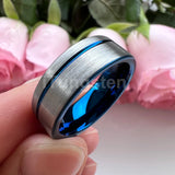 Offset Groove Brush Finish Excellent Quality 8mm Black Tungsten Comfort Fit Wedding Band for Men and Women