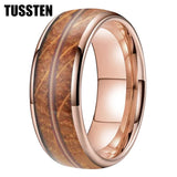 Whisky Barrel Oak Wood Guitar String Inlay 8mm Men, Women Tungsten Carbide Rings - Bridegroom Trendy Wedding Bands