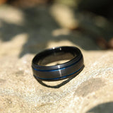 Super Double Blue Line Inlay Design 8MM Black Men Tungsten Carbide Engagement Rings Popular Jewelry Wedding Bands