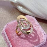 Unusual Minimalist Geometry 14K Rolled Rose Gold AAA Zircon Diamonds Rings Daily Women Fine Fashion Jewelry