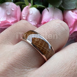 Cool Whiskey Barrel Oak Wood Domed Polished 8mm Tungsten Comfort Fit Engagement Wedding Band for Men Women