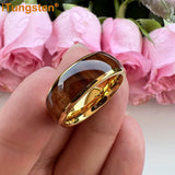 Dark Wood Inlay Domed Polished 8mm 6mm 4mm Men Women Tungsten  Comfort Fit Wedding Band Fashion Jewelry Ring