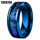 Blue Foil Inlay Beveled Polished Shiny 6/8MM Tungsten Ring for Men Women, Comfortable Fit Engagement Wedding Bands