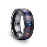 Amazing 8mm Blue Opal Plated Black Tungsten Carbide Rings - Wedding, Daily Jewelry