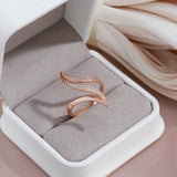 Luxury Fashion Elegant Curve Pave Setting  Fancy AAA+ Zircon Diamonds Rolled 14K Rose Gold Rings Party Jewelry