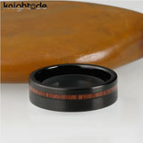 New Fashion 8mm Offset Flat Brushed Grooved Wood Inlay Tungsten Carbide Comfort Fit Wedding Band - Engagement Ring