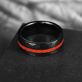 Attractive 8mm Brushed Matte Black Hammered Opal Tungsten Carbide Ring for Men  - Wedding Jewelry