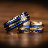 Orion Nebula Opal Meteorite Gold Foil Inlay 8MM Tungsten Rings For Men and Women - Engagement Wedding Promise Bands