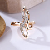 Unique Infinity Geometric Tree Leaf Champagne Rolled 14K Rose Gold AAA+ Zircon Diamonds Rings Cocktail Party Jewelry