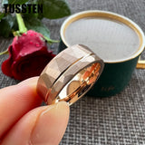 Gold Hammered Offset Line 8MM Tungsten Carbide Comfort Fit Ring for Men Women - Fashion Engagement Wedding Band