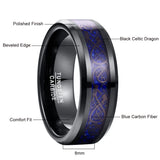 Black 8mm Blue Dragon Tungsten Carbide Soul Mate Ring for Men Wedding Jewelry - Best Gift for Men