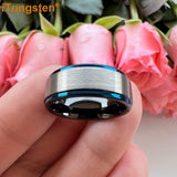 Splendid Black Blue Stepped Brushed Finish 8mm Tungsten Wedding  Comfort Fit Band For Men And Women