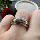 Marvelous Real Wood Inlay 8MM Rose Gold Color Meteorite Gold Foil Guitar String Men Women Tungsten Wedding Band