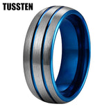 Dropshipping TUSSTEN 8MM Black Blue Color Tungsten Wedding Band Two Tone Ring For Men Women Domed Grooved Comfort Fit