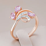 Dazzling Shiny Filled 14K Rose Gold Pink AAA+ Zircon Crystals Flower Ring For Women - Fashion Daily Ethnic Jewelry